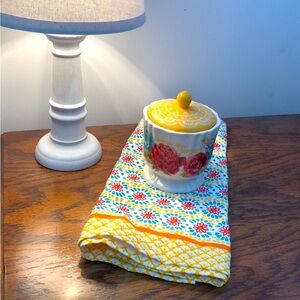 Pioneer woman towel and sugar bowl with lid